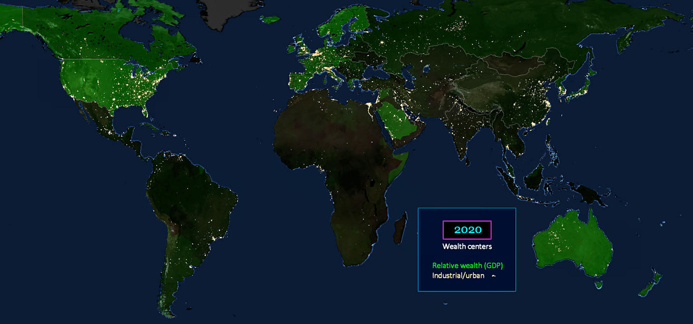 Night lighting visible from space, 2020 map